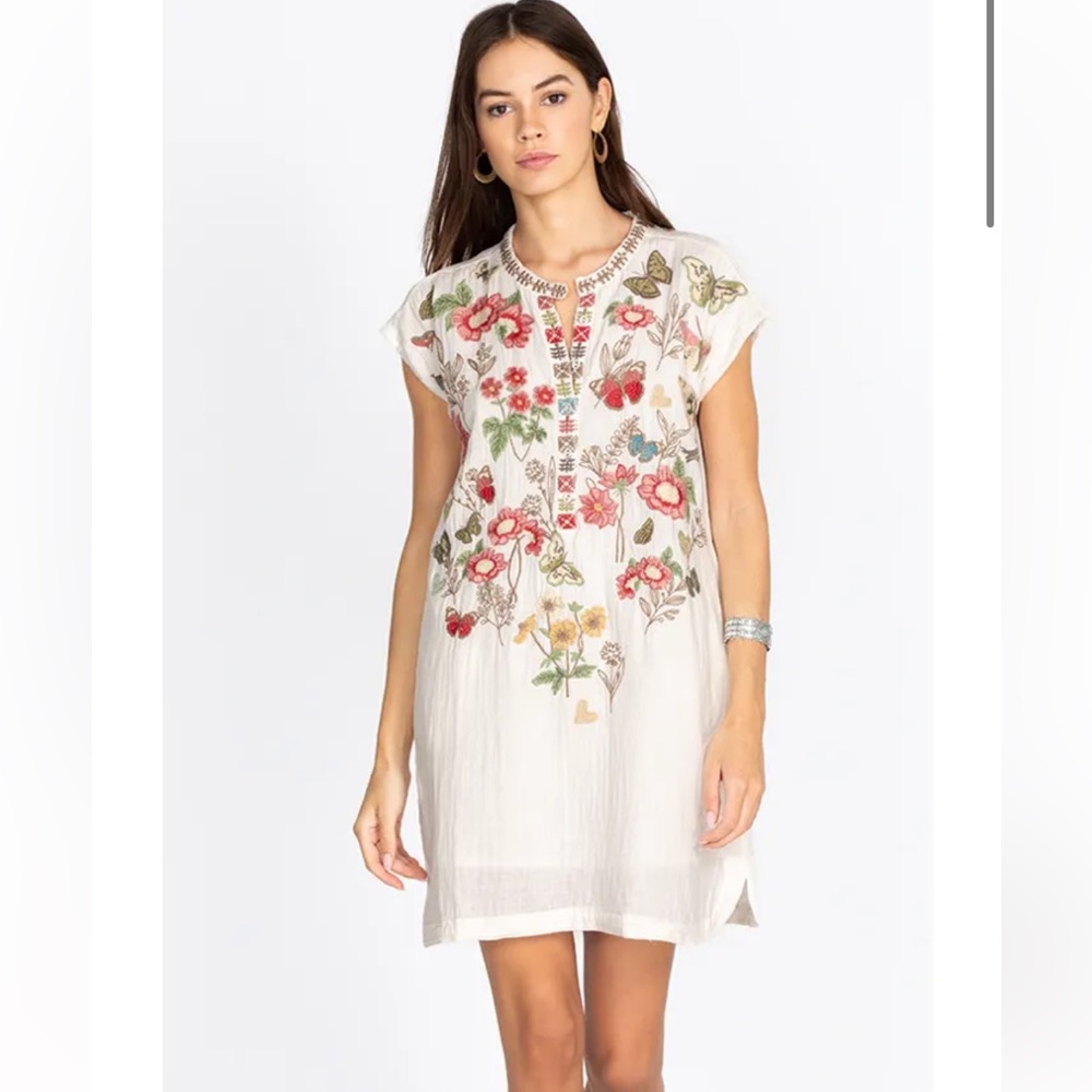 Johnny Was Annalise Floral-Embroidered Gauze Dress medium